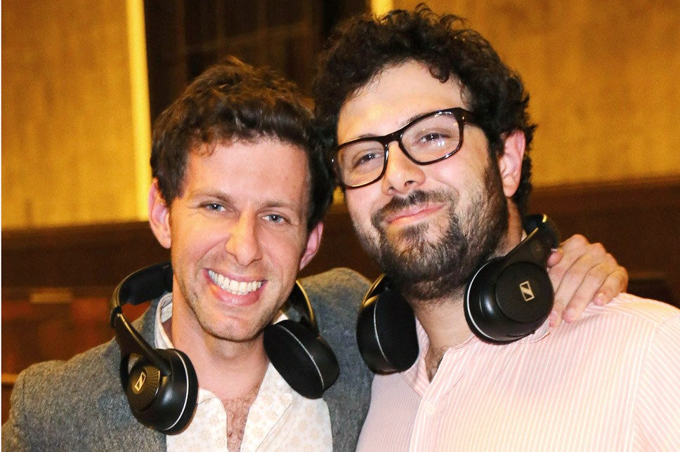 LOS ANGELES, CA - OCTOBER 14: Director Yuval Sharon (L) and composer Christopher Cerrone pose at the dress rehearsal and behind the scenes photo op for the opera "Invisible Cities" at Union Station on October 14, 2013 in Los Angeles, California. (Photo by David Livingston/Getty Images)